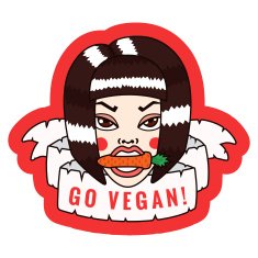 Go vegan vector sticker with girl