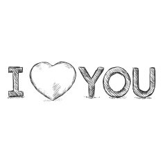 Vector Pencil Sketch Illustration - I Love You N2