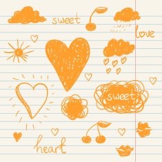 vector set of chalk doodles cloud hearts laurel wreath N2