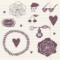 vector set of chalk doodles cloud hearts laurel wreath N3