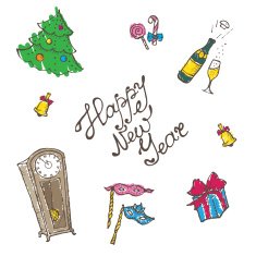 Vector doodle New Year elements set in sketch style