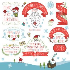 Vintage New Year Christmas Calligraphic badges decor set eps