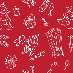 Vector doodle New Year seamless pattern in sketch style on N2