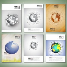 World globe with different Doodles Brochure flyer or report for