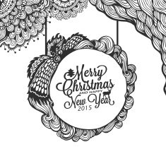 Christmas and happy new year doodle with typography