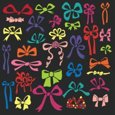 Colored silhouettes of gift bow Doodle set