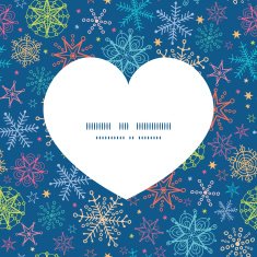 Vector colorful doodle snowflakes heart silhouette pattern frame