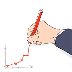 Business man writing successful graph