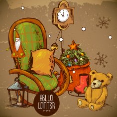 Hand-drawn New Year and Christmas Greeting Card