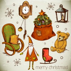Set of Hand-drawn New Year and Christmas Elements