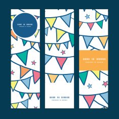 Vector colorful doodle bunting flags vertical banners set pattern background