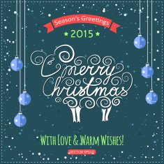 Hand drawn Merry Christmas lettering with a cute sheep and