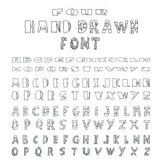 Set of four sketch font Hand drawn Vector