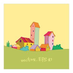 small village painted in cartoon style