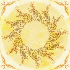 Hand drawn circular beige ornament N2