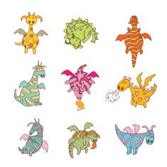 cartoon fire dragon icon set N2
