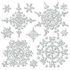 Snowflake with long shadow Winter doodle set
