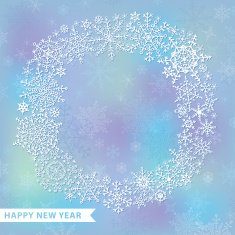 Snowflake wreath on blur background