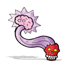 cartoon skull with brain ghost