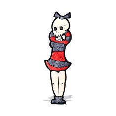 cartoon woman with spooky skull head