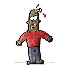 cartoon man with nail in head