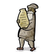cartoon man carrying large clay pot