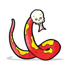 spooky snake and skull cartoon