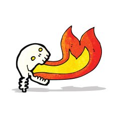 cartoon fire breathing skull
