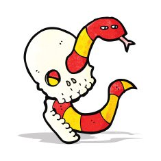 cartoon spooky skull with snake