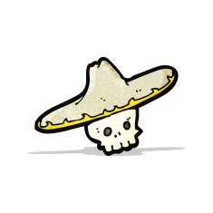 cartoon skull in mexican hat