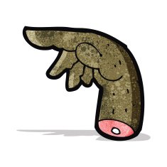 pointing hand cartoon sign