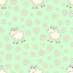 Seamless pattern with cute sheep and flowers