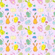 Stylish colorful seamless with cats rabbits flowers pattern background