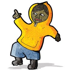 cartoon boy in hooded top pointing