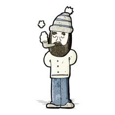 cartoon man with beard smoking pipe