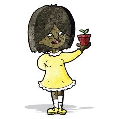 cartoon proud woman with plant N2