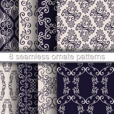 Vector Set of 8 Seamless Ornate Patterns N3