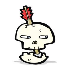 cartoon skull with arrow