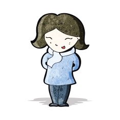cartoon happy woman wearing scarf