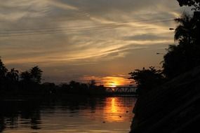 landscape of amazing beauty sunset over the lake