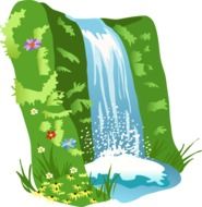 Drawing of nice blue waterfall with green flowers