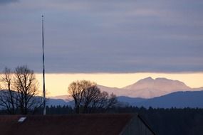 landscape of the alpines at the sunset