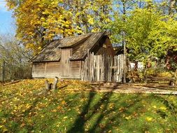 wooden buildings on the farm