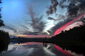 colorful landscape of evening quiet lake