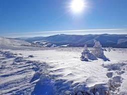 Snowy sunny winter in the mountains