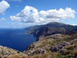 Panorama of Serra de Tramuntana by the sea, spain, mallorca