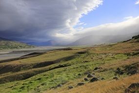 amazing landscape of the sky and mountains in iceland