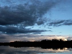 reflection of the Forest in the lake at sunset