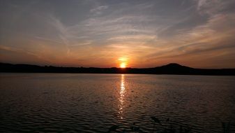 romantic sunset over the lake