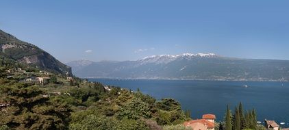 panoramic view of lake garda on a sunny day, Italy